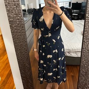 Navy Blue Reformation Floral Dress